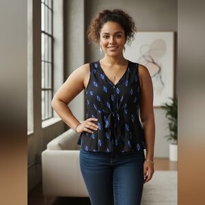 Torrid|Electric Blue Lightning Bolts Georgette Peplum Tie Front Tank Top Size 3X